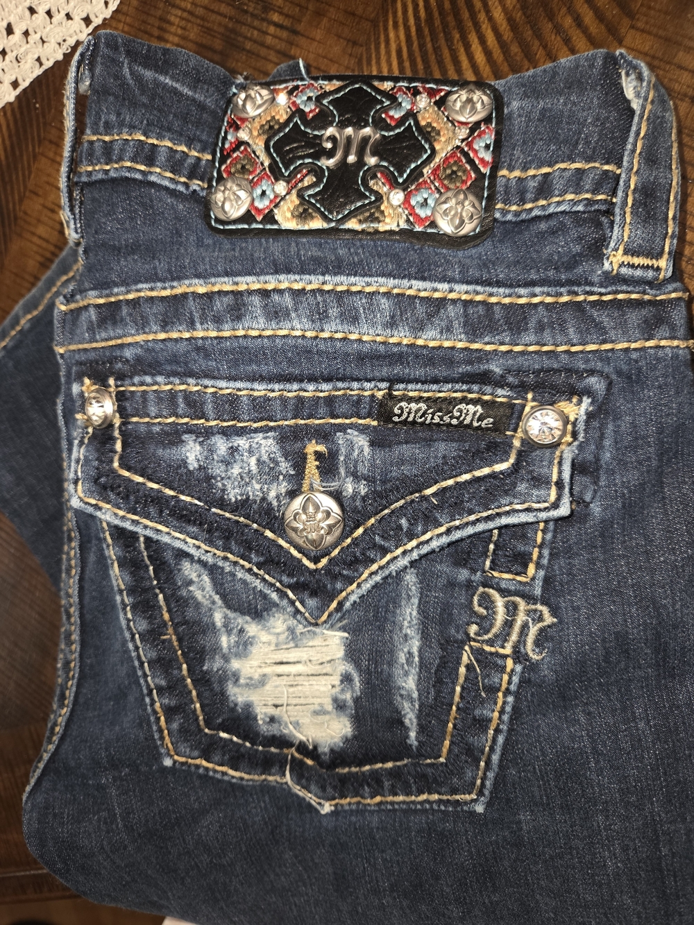 Miss Me Women's Distressed Dark Blue Denim Jeans - Picture 3 of 5